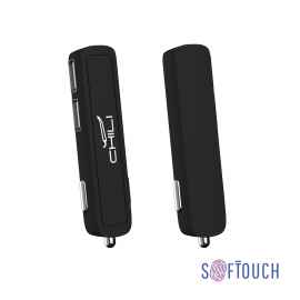 Автомобильное зарядное устройство 'Slam' с 2-мя разъёмами USB, покрытие soft touch, черный, Цвет: черный