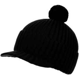 Вязаная шапка с козырьком Peaky, черная, Цвет: черный