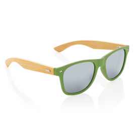 Солнцезащитные очки из переработанного пластика RCS с бамбуковыми дужками, Зеленый, Цвет: зеленый,, Размер: Длина 14,3 см., ширина 14,4 см., высота 4,8 см., диаметр 0 см.