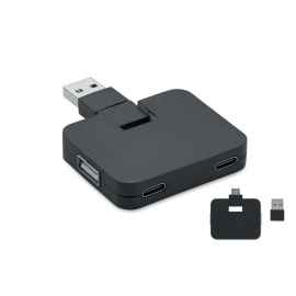 4-портовый USB-хаб, черный, Цвет: черный, Размер: 5.3x4.3x1 см