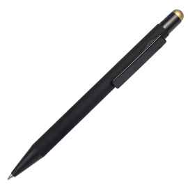 Ручка шариковая FACTOR BLACK со стилусом, черный/золотой, металл, пластик, софт-покрытие, Цвет: черный, золотистый