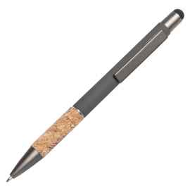 Ручка шариковая FACTOR GRIP со стилусом, серый/темно-серый, металл, пластик, пробка, софт-покрытие, Цвет: серый меланж, темно-серый