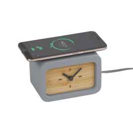 Часы 'Stonehenge' с беспроводным зарядным устройством, камень/бамбук, серый,бежевый, Цвет: серый,бежевый