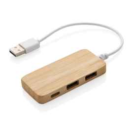 USB-хаб Bamboo с Type-C, Коричневый, Цвет: коричневый, Размер: Длина 7,9 см., ширина 3,7 см., высота 1 см.