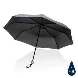 Компактный зонт Impact из RPET AWARE™ с бамбуковой рукояткой, d96 см, Черный, Цвет: черный, Размер: , высота 58 см., диаметр 96 см.