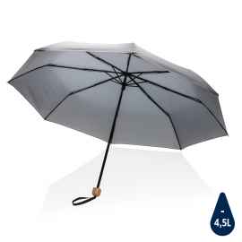 Компактный зонт Impact из RPET AWARE™ с бамбуковой рукояткой, d96 см, темно-серый, Цвет: темно-серый, Размер: , высота 58 см., диаметр 96 см.