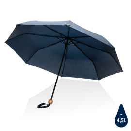 Компактный зонт Impact из RPET AWARE™ с бамбуковой рукояткой, d96 см, темно-синий, Цвет: темно-синий, Размер: , высота 58 см., диаметр 96 см.