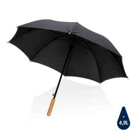 Автоматический зонт-трость с бамбуковой рукояткой Impact из RPET AWARE™, d103 см, Цвет: черный, Размер: , высота 79,5 см., диаметр 103 см.