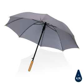 Автоматический зонт-трость с бамбуковой рукояткой Impact из RPET AWARE™, d103 см, темно-серый, Цвет: темно-серый, Размер: , высота 79,5 см., диаметр 103 см.