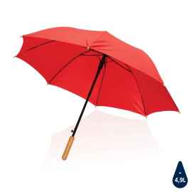 Автоматический зонт-трость с бамбуковой рукояткой Impact из RPET AWARE™, d103 см, красный, Цвет: красный, Размер: , высота 79,5 см., диаметр 103 см.