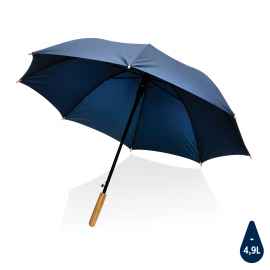 Автоматический зонт-трость с бамбуковой рукояткой Impact из RPET AWARE™, d103 см, Цвет: темно-синий, Размер: , высота 79,5 см., диаметр 103 см.