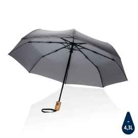 Автоматический зонт Impact из RPET AWARE™ с бамбуковой рукояткой, d94 см, Цвет: темно-серый, Размер: , высота 57 см., диаметр 94 см.