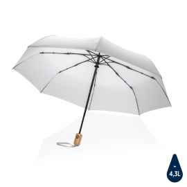 Автоматический зонт Impact из RPET AWARE™ с бамбуковой рукояткой, d94 см, белый,, Цвет: белый, Размер: , высота 57 см., диаметр 94 см.