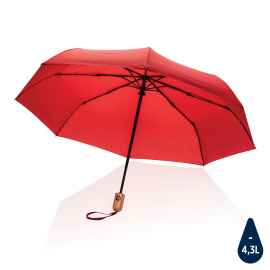 Автоматический зонт Impact из RPET AWARE™ с бамбуковой ручояткой, d94 см, красный, Цвет: красный, Размер: , высота 57 см., диаметр 94 см.