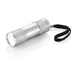 Алюминиевый фонарик Quattro, Серый, Цвет: серебряный, Размер: Длина 2,5 см., высота 9 см., диаметр 2,6 см.