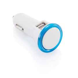 Мощное автомобильное зарядное устройство с 2 USB-портами, синий, белый, Цвет: синий, белый, Размер: , высота 7 см., диаметр 3,5 см.