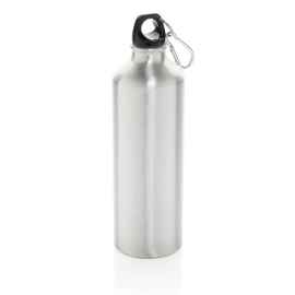 Алюминиевая бутылка для воды XL с карабином, Черный, Цвет: серебряный, черный, Размер: Длина 7,3 см., ширина 7,3 см., высота 25 см., диаметр 7,3 см.
