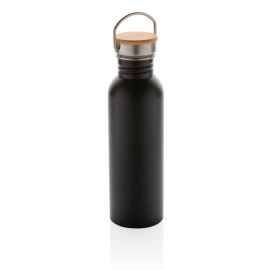 Бутылка из нержавеющей стали с бамбуковой крышкой Modern, Черный, Цвет: черный, Размер: Длина 7,1 см., ширина 7,1 см., высота 24 см., диаметр 7,1 см.