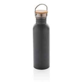 Бутылка из нержавеющей стали с бамбуковой крышкой Modern, Серый, Цвет: серый, Размер: Длина 7,1 см., ширина 7,1 см., высота 24 см., диаметр 7,1 см.