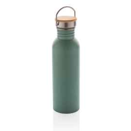 Бутылка из нержавеющей стали с бамбуковой крышкой Modern, Зеленый, Цвет: зеленый, Размер: Длина 7,1 см., ширина 7,1 см., высота 24 см., диаметр 7,1 см.