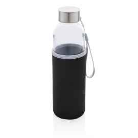 Стеклянная бутылка с чехлом из неопрена, черный, Цвет: черный, Размер: Длина 6,8 см., ширина 6,8 см., высота 22,5 см., диаметр 6,8 см.