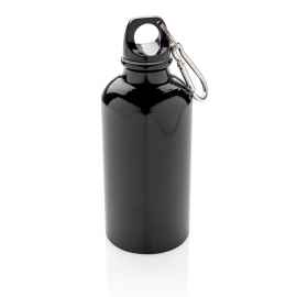 Спортивная алюминиевая бутылка с карабином, черный, Цвет: черный, Размер: Длина 6,5 см., ширина 6,5 см., высота 17,5 см., диаметр 6,5 см.