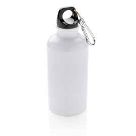 Спортивная алюминиевая бутылка с карабином, белый, Цвет: белый, Размер: Длина 6,5 см., ширина 6,5 см., высота 17,5 см., диаметр 6,5 см.