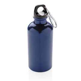 Спортивная алюминиевая бутылка с карабином, Синий, Цвет: синий, Размер: Длина 6,5 см., ширина 6,5 см., высота 17,5 см., диаметр 6,5 см.