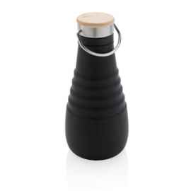 Герметичная силиконовая складная бутылка, 600 мл, Черный, Цвет: черный, Размер: , высота 19,5 см., диаметр 9,1 см.