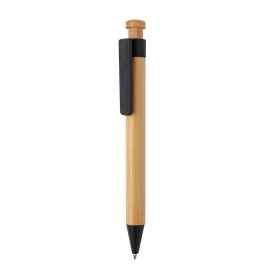 Бамбуковая ручка с клипом из пшеничной соломы, Черный, Цвет: черный, Размер: , высота 13,8 см., диаметр 1,1 см.