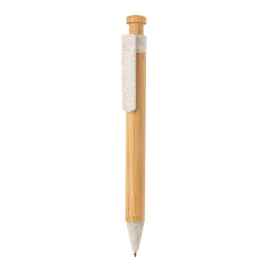 Бамбуковая ручка с клипом из пшеничной соломы, белый, Цвет: белый, Размер: , высота 13,8 см., диаметр 1,1 см.