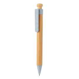 Бамбуковая ручка с клипом из пшеничной соломы, синий, Цвет: синий, Размер: , высота 13,8 см., диаметр 1,1 см.