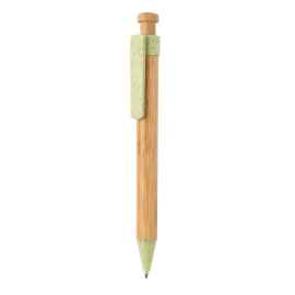 Бамбуковая ручка с клипом из пшеничной соломы, зеленый, Цвет: зеленый, Размер: , высота 13,8 см., диаметр 1,1 см.