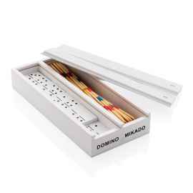 Набор настольных игр Микадо/Домино в деревянной коробке, Белый, Цвет: белый, Размер: Длина 20 см., ширина 9,2 см., высота 3,3 см.