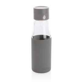 Стеклянная бутылка для воды Ukiyo с силиконовым держателем, серый, Цвет: серый, Размер: Длина 7 см., ширина 5,5 см., высота 23,5 см.