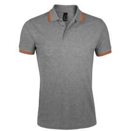 Рубашка поло мужская Pasadena Men 200 с контрастной отделкой, серый меланж/оранжевый, размер S, Цвет: серый меланж, Размер: S