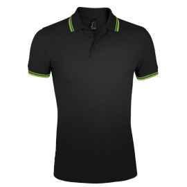 Рубашка поло мужская Pasadena Men 200 с контрастной отделкой, черный/зеленый, размер S, Цвет: зеленый, Размер: S