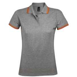 Рубашка поло женская Pasadena Women 200 с контрастной отделкой, серый меланж/оранжевый, размер S, Цвет: серый меланж, Размер: S