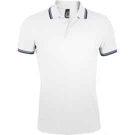 Рубашка поло мужская Pasadena Men 200 с контрастной отделкой белая с синим, размер S, Цвет: синий, Размер: S