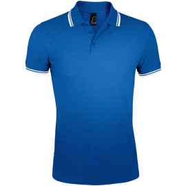 Рубашка поло мужская Pasadena Men 200 с контрастной отделкой ярко-синяя с белым, размер S, Цвет: белый, синий, Размер: S