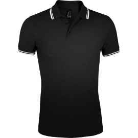Рубашка поло мужская Pasadena Men 200 с контрастной отделкой черная с белым, размер S, Цвет: черный, Размер: S