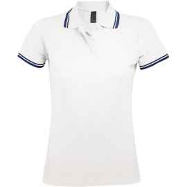 Рубашка поло женская Pasadena Women 200 с контрастной отделкой белая с синим, размер S, Цвет: синий, Размер: S