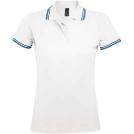 Рубашка поло женская Pasadena Women 200 с контрастной отделкой белая с голубым, размер L, Цвет: голубой, Размер: L