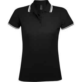 Рубашка поло женская Pasadena Women 200 с контрастной отделкой черная с белым, размер L, Цвет: черный, Размер: L