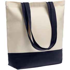 Холщовая сумка Shopaholic, темно-синяя, Цвет: синий, темно-синий, неокрашенный, Размер: 43,5х40,5х14 см, ручки: 69х3 см