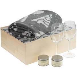Набор с пледом и бокалами для вина «Снежность», ваниль, Размер: плед: 110х170 с