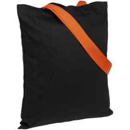 Холщовая сумка BrighTone, черная с оранжевыми ручками, Цвет: оранжевый, Размер: сумка: 35х40 см