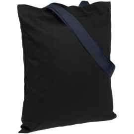 Холщовая сумка BrighTone, черная с темно-синими ручками, Цвет: синий, Размер: сумка: 35х40 см