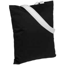 Холщовая сумка BrighTone, черная с белыми ручками, Цвет: черный, Размер: сумка: 35х40 см