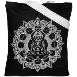 Холщовая сумка Chakraday, черная с белыми ручками, Цвет: черный, Размер: сумка: 35х40 см